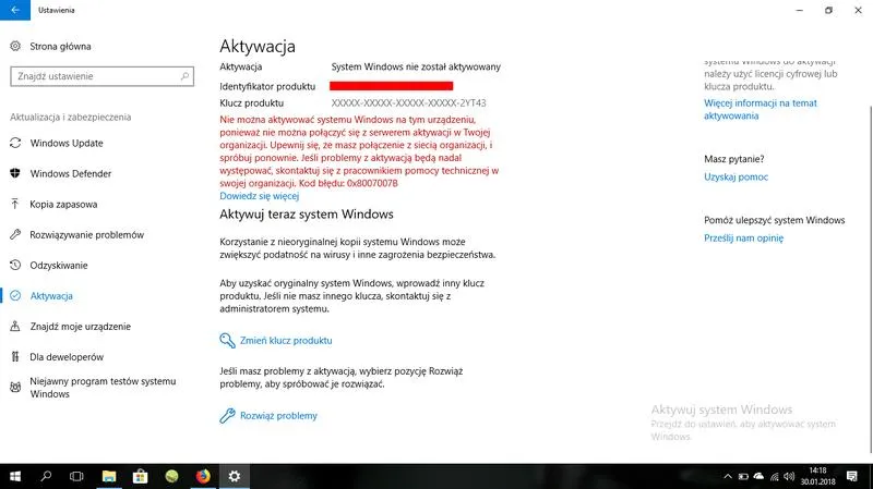 Odzyskiwanie klucza produktu Windows 10