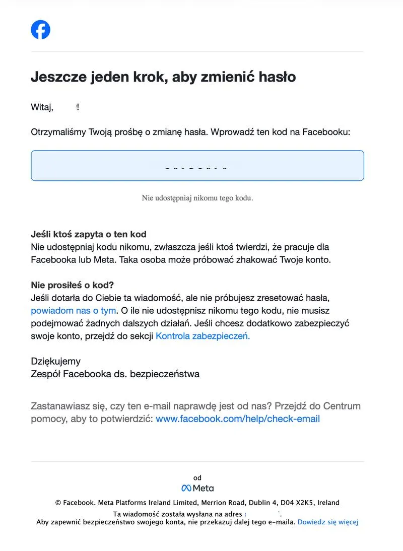 Zmiana hasła na Facebooku